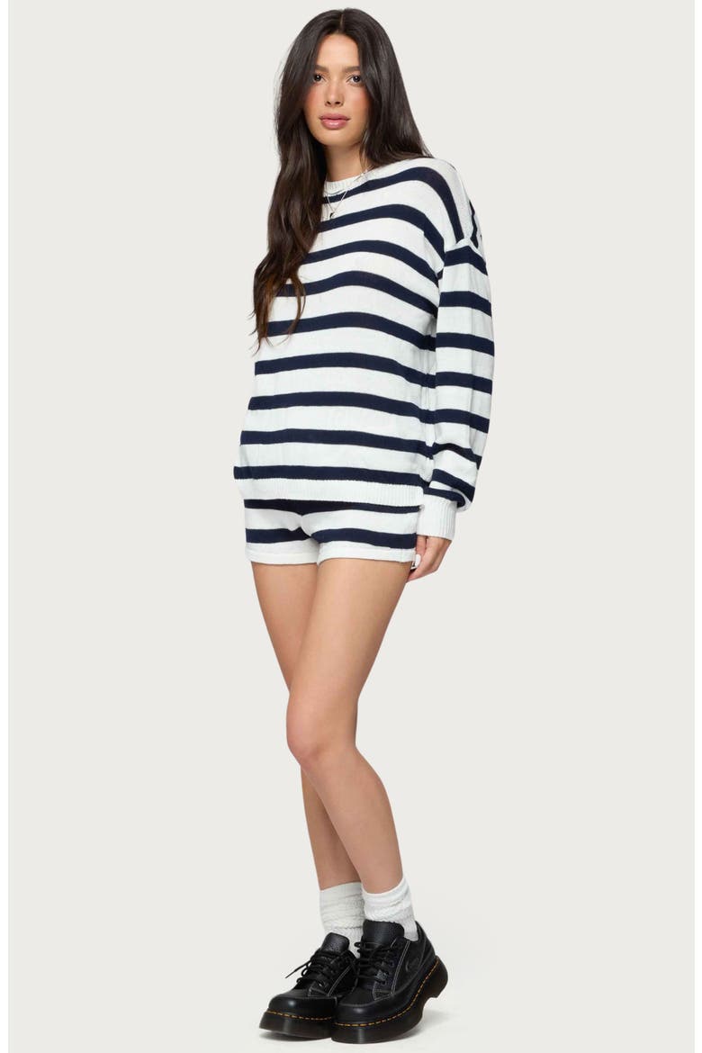 Amaris Stripe Drawstring Cotton Shorts, Alternate, color, NAVY