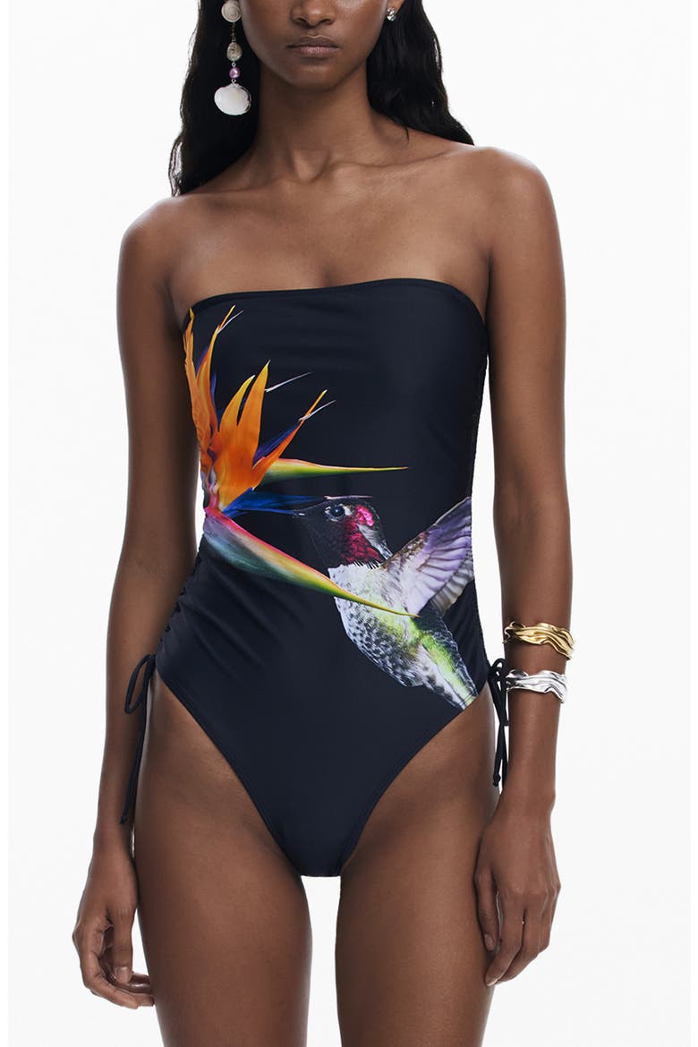 Hummingbird One-Piece Swimsuit, Main, color, BLACK