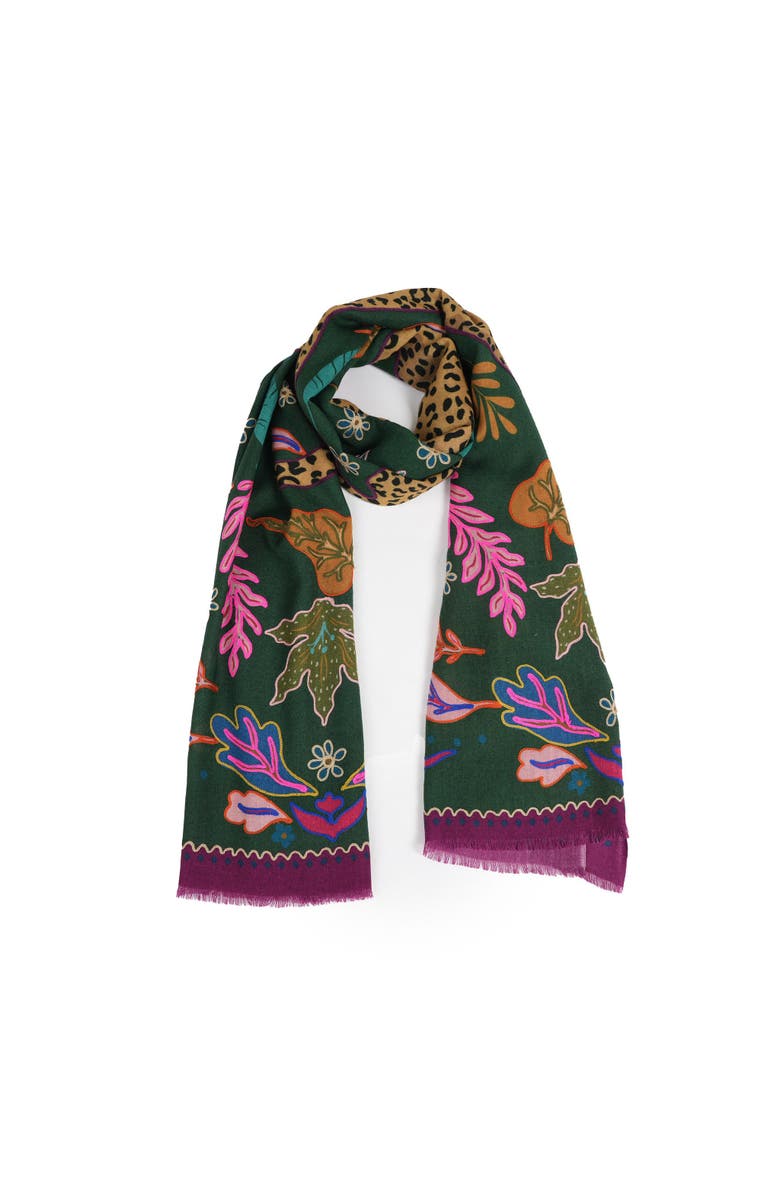 Vismaya Wild Grace Wool Embroidered Scarf, Main, color, Jungle Green