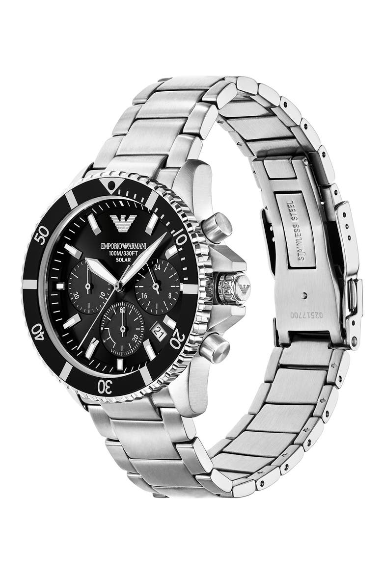 World Explorer Solar Chronograph Bracelet Watch, 43.5mm, Alternate, color, SILVER/ BLACK DIAL