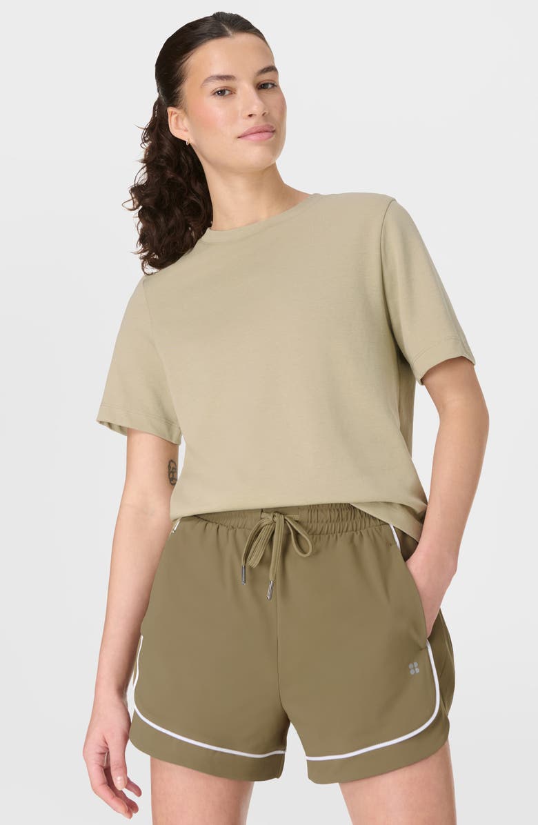 Sweaty Betty Explorer Piped Track Shorts, Alternate, color, Agave Green