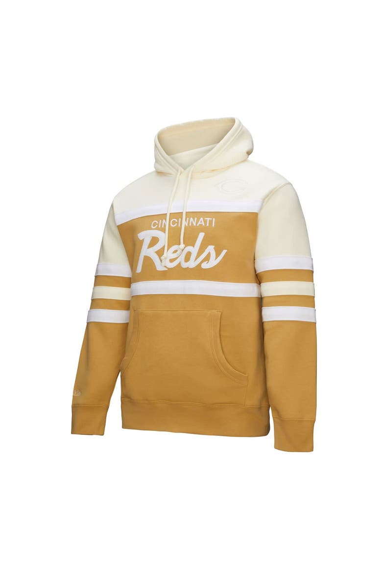 Men's Mitchell & Ness Tan/Cream Cincinnati Reds Head Coach Pullover Hoodie, Alternate, color, Tan