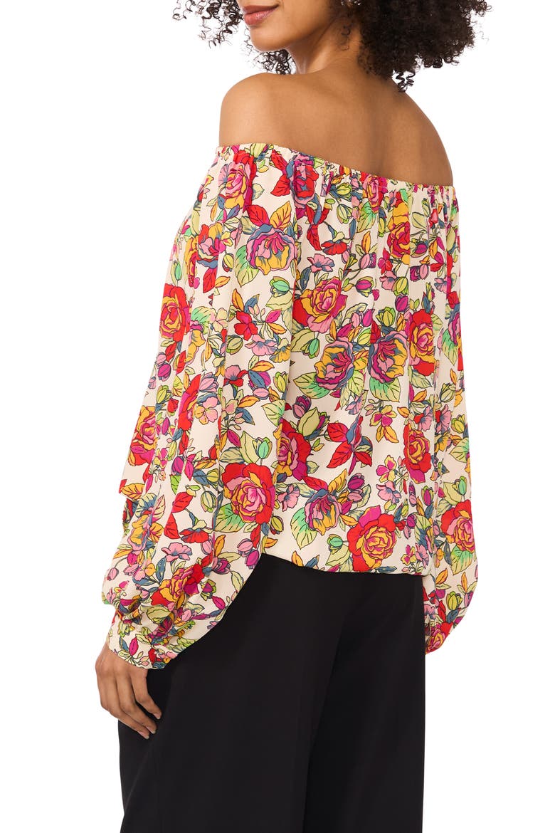 Floral Off the Shoulder Tie Hem Top, Alternate, color, RED