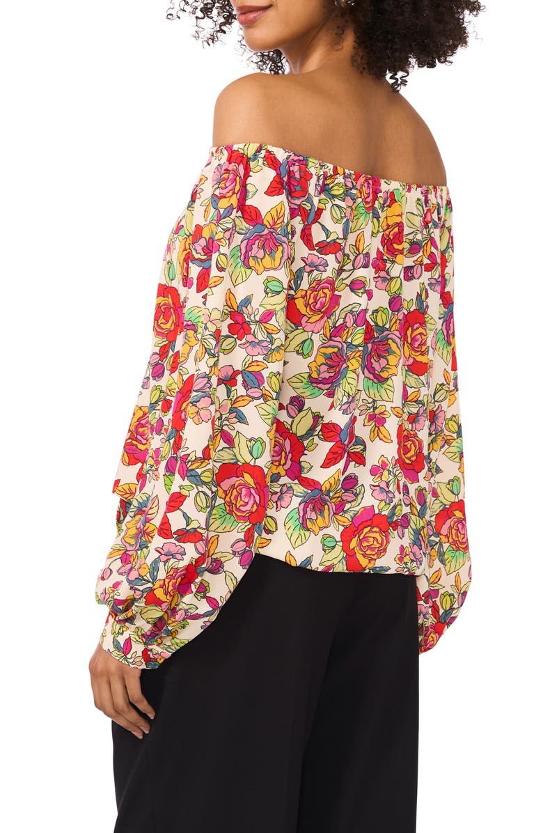 Vince Camuto Floral Off the Shoulder Tie Hem Top, Alternate, color, Red