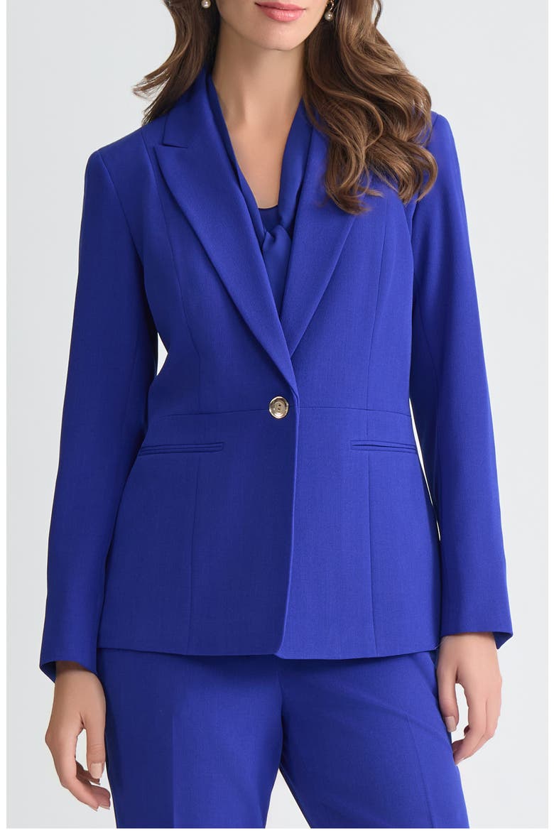 Peak Lapel Stretch Crepe Peplum Blazer, Main, color, ROYAL SIGNATURE