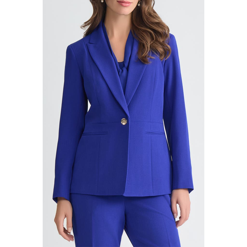 Kasper Peak Lapel Stretch Crepe Peplum Blazer In Blue