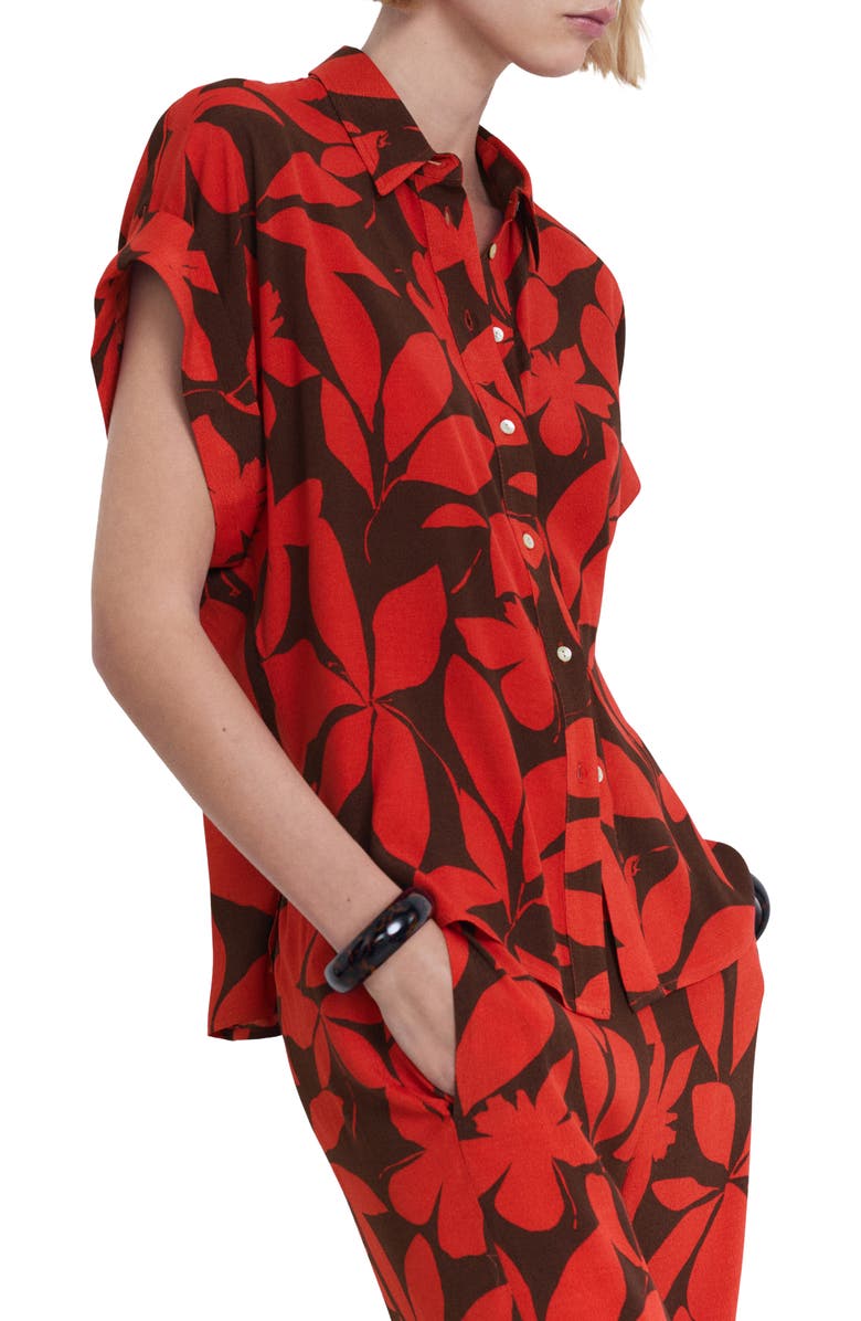 MANGO Floral Short Sleeve Button-Up Shirt, Alternate, color, Red