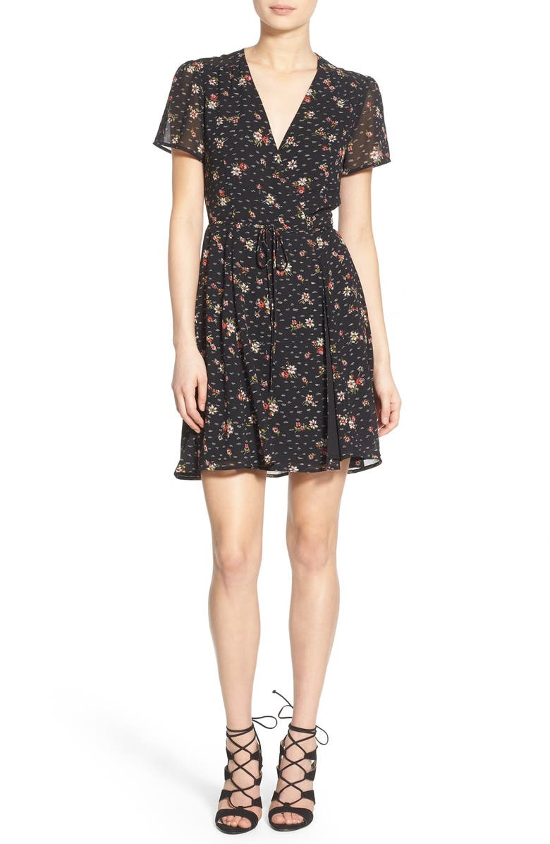 WAYF Floral Print Wrap Dress, Main, color,