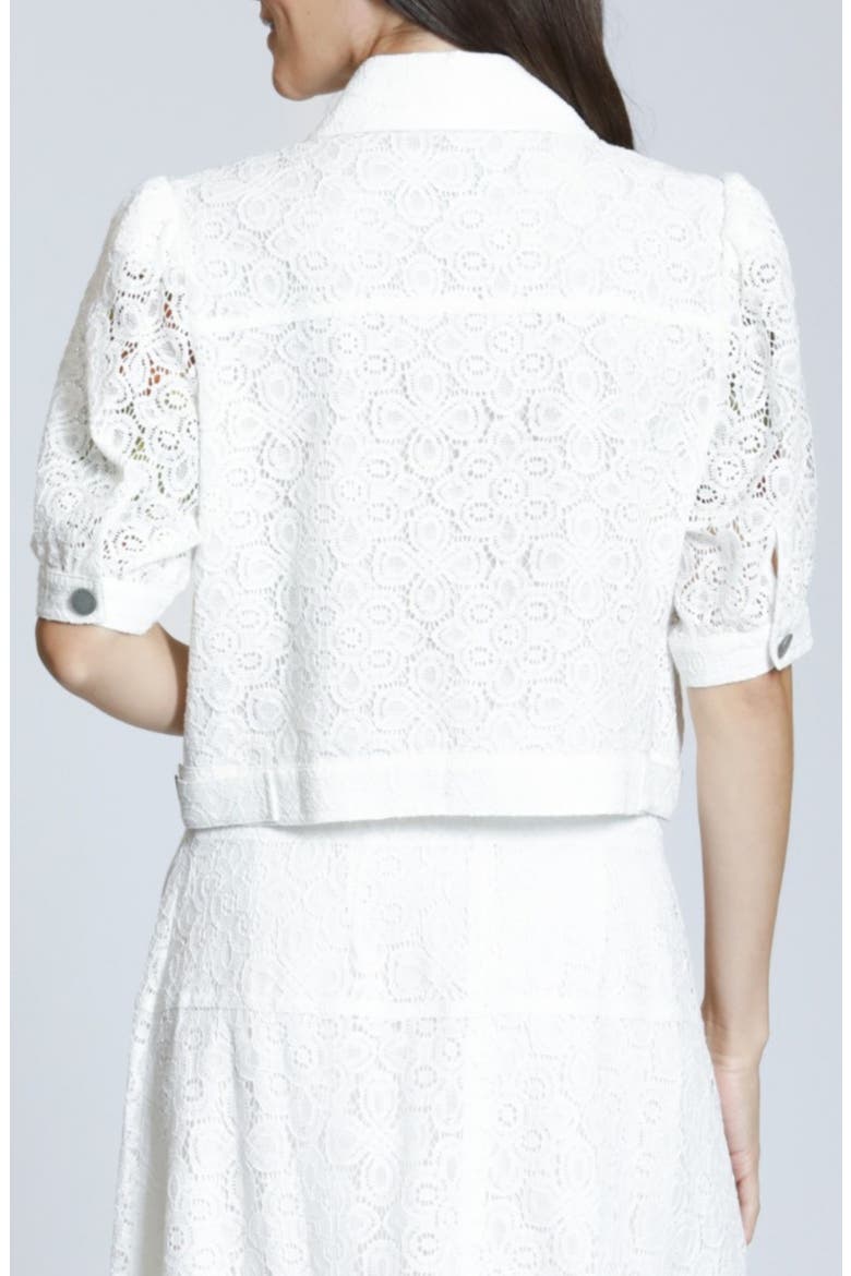 Elbow Sleeve Lace Trucker Jacket, Alternate, color, WHITE