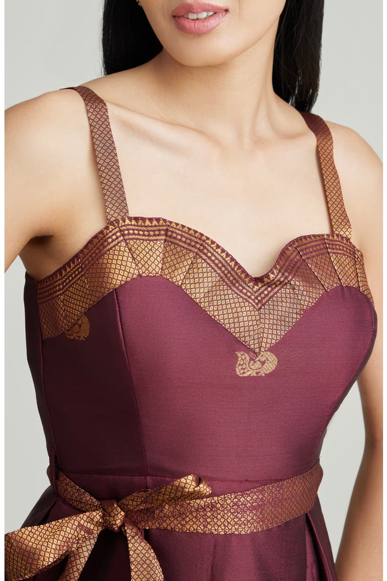 Gianna Fit & Flare Silk Dress, Alternate, color, BROWN