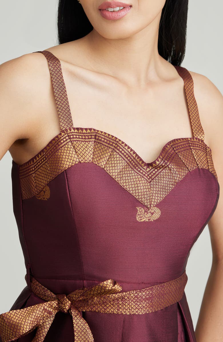 holiCHIC Gianna Fit & Flare Silk Dress, Alternate, color, Brown