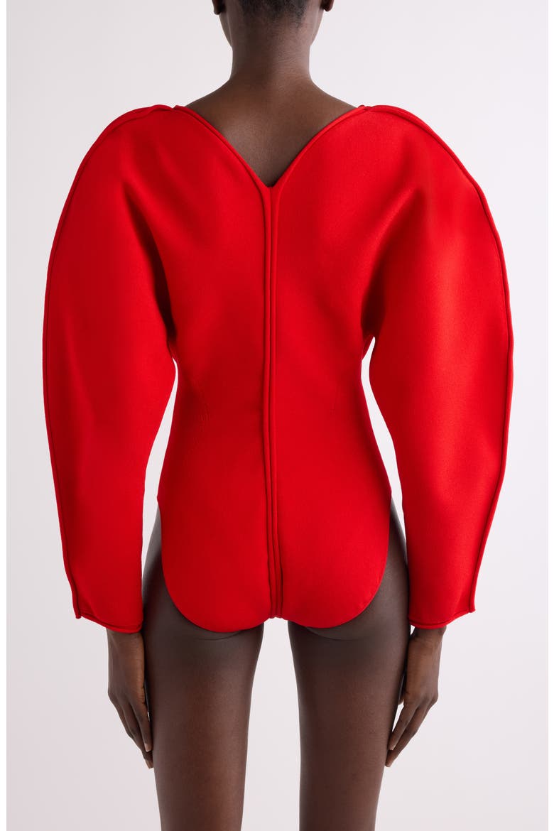 Sculpted Sleeve Bodysuit, Alternate, color, POPPY RED