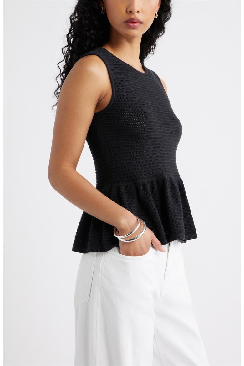 Open Stitch Peplum Sweater Tank, Alternate, color, BLACK