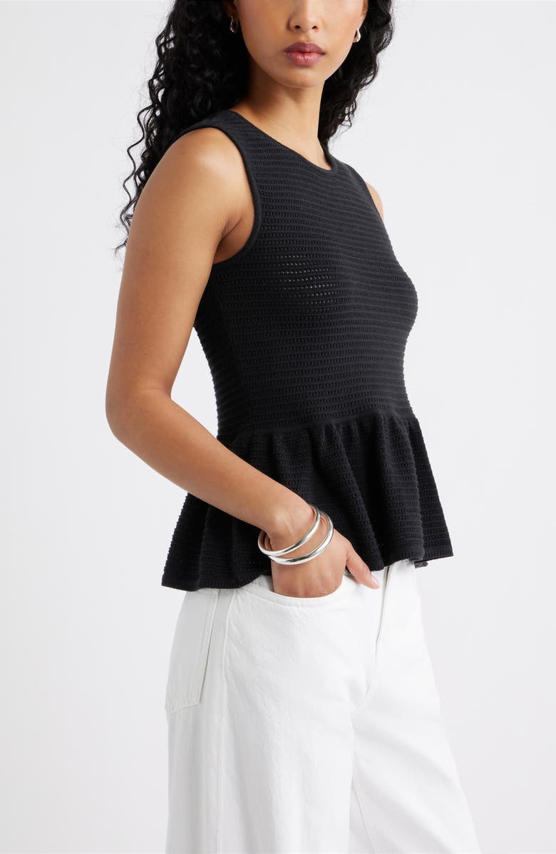 Open Edit Open Stitch Peplum Sweater Tank, Alternate, color, Black