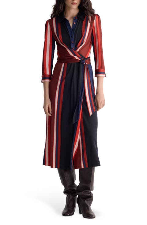 Sana Two Stripe Midi Wrap Dress