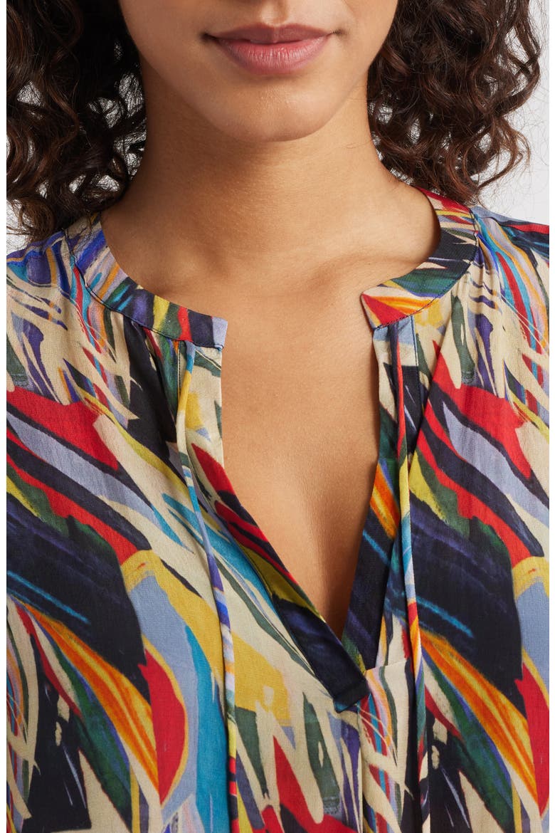 Print Tassel Split Neck Chiffon Top, Alternate, color, BLUE/ YELLOW MULTI