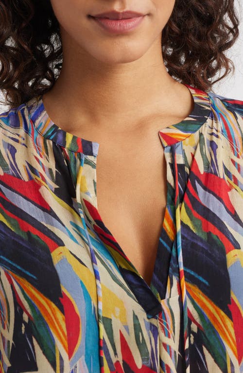 Apny Print Tassel Split Neck Chiffon Top In Multi
