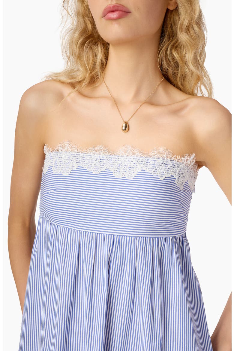 Kacey Lace Trim Strapless Midi Dress, Alternate, color, BLUE STRIPE