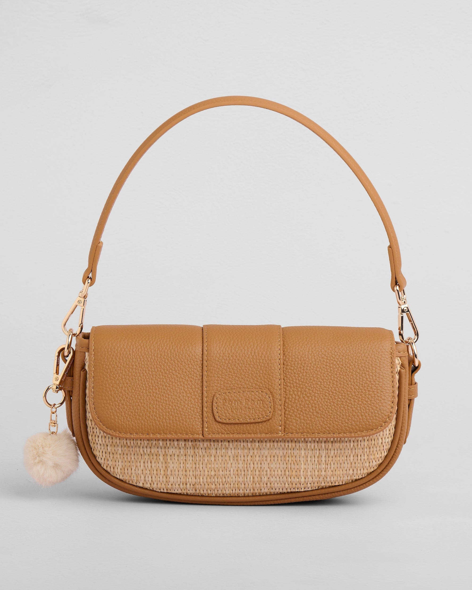 Pom Pom London Wilmington Mini Raffia Crossbody Bag, Main, color, Maple Raffia & Leather