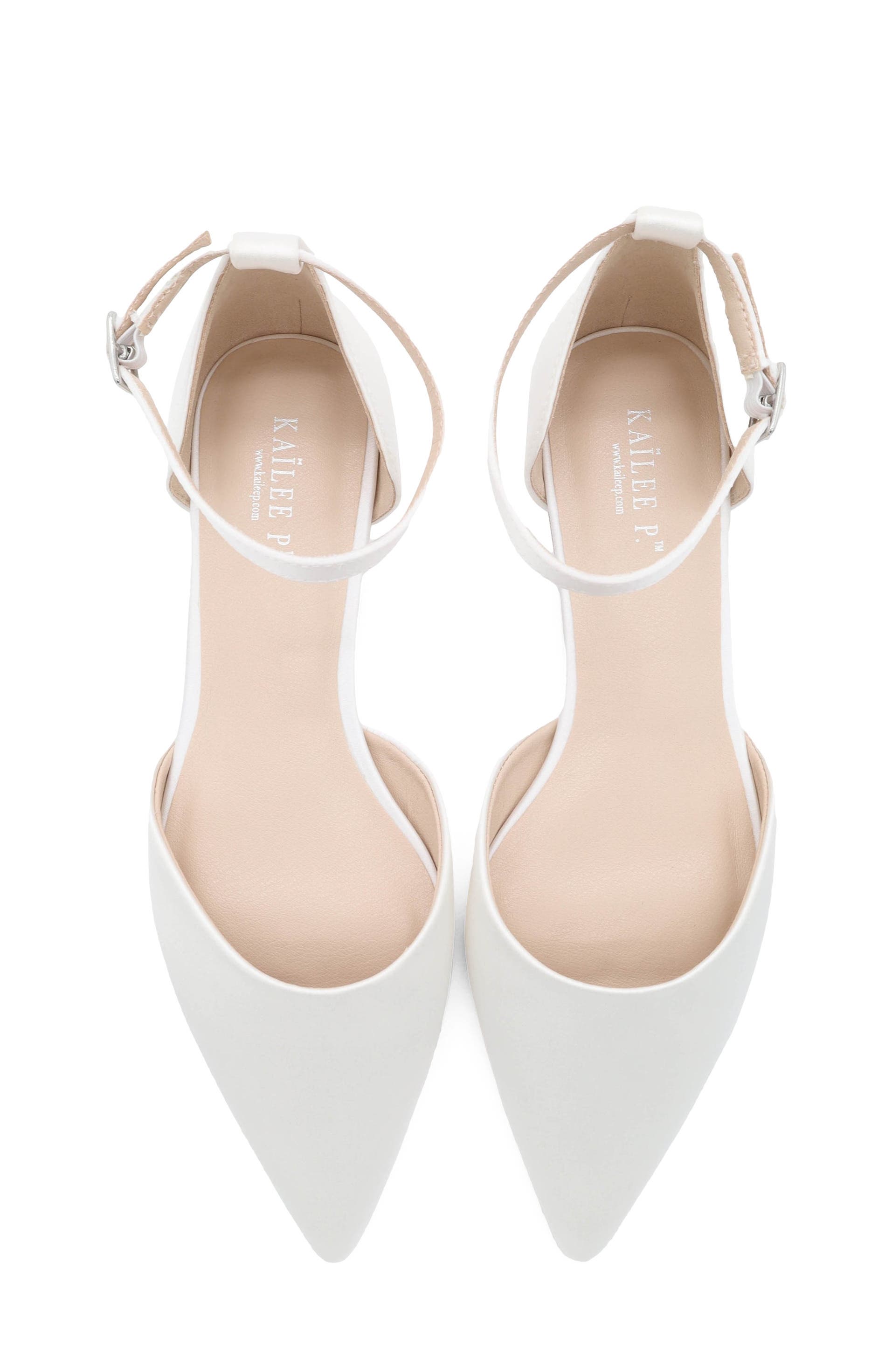 Bella Satin Pointed Toe Flats, Alternate, color, White