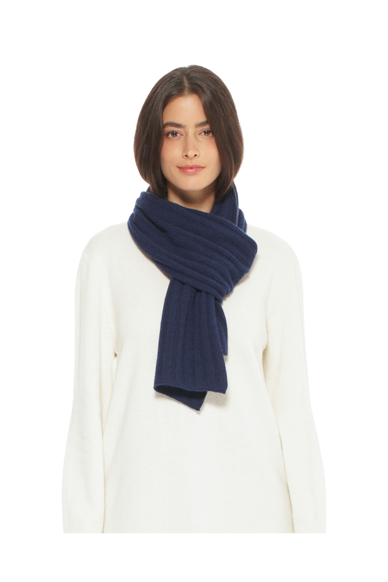 Pure Cashmere Plush-Ribbed Scarf, Main, color, Melange Blue