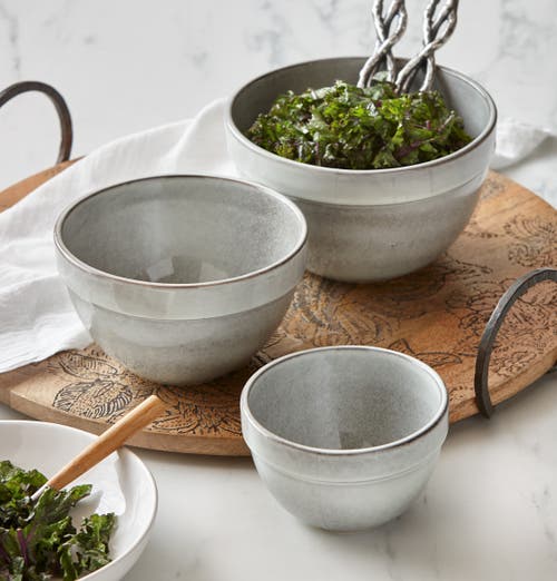 Tag Stinson Set Of 3 Light Gray Ceramic Mixing Bowls Kitchen In Gray