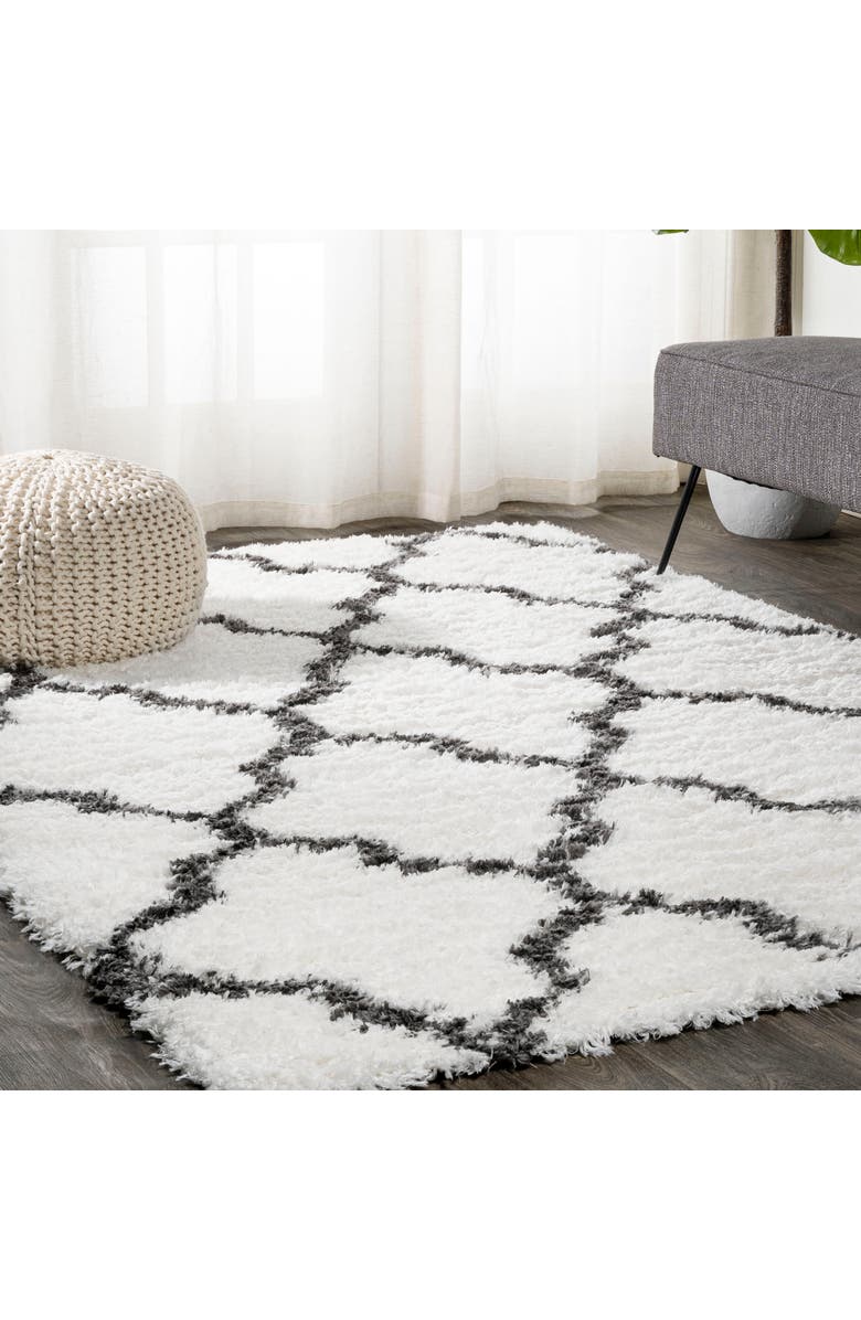 JONATHAN Y Marrakesh Shag Trellis Area Rug, Alternate, color, Ivory/Charcoal