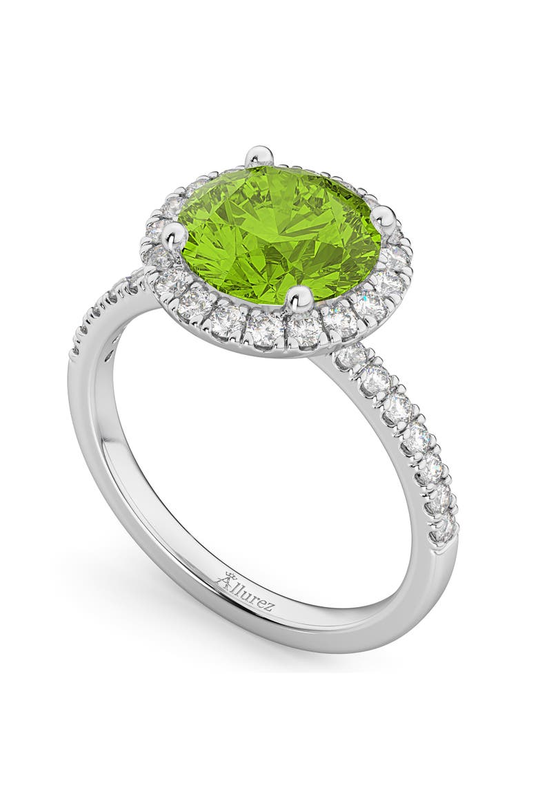 Halo Peridot & Diamond Engagement Ring 14K, Alternate, color, 2.50ct/White Gold