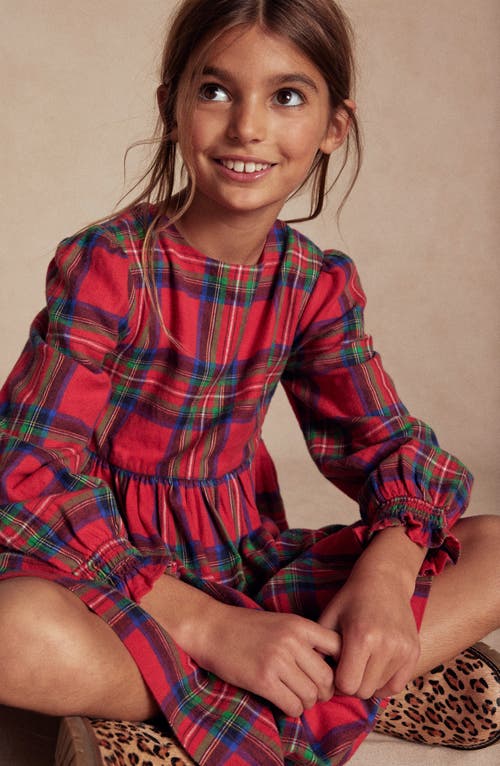 Mini Boden Kids' Madeline Plaid Long Sleeve Cotton Flannel Dress In Red