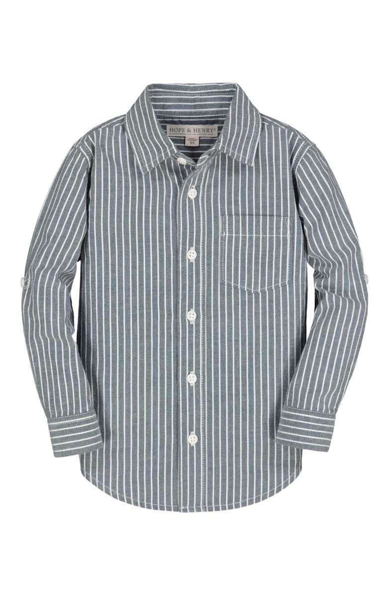 Hope & Henry Boys' Twill Button Down Shirt, Kids, Main, color, Light Navy Railroad Stripe