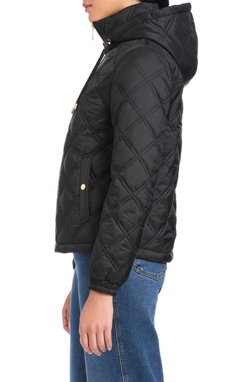 Kate Spade New York Water Resistant Diamond Quilted Hooded Jacket In Black