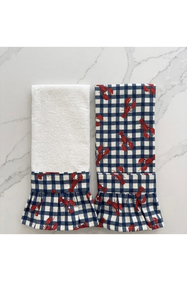 Nautical Lobster Kitchen Towels - Set of 2, Alternate, color, White