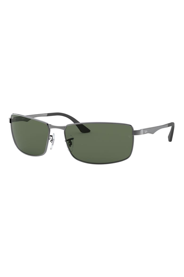 61mm Rectangle Wrap Sunglasses, Alternate, color, GREEN