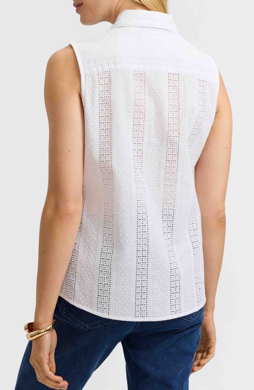 Foxcroft Ada Mixed Stitch Sleeveless Shirt In White