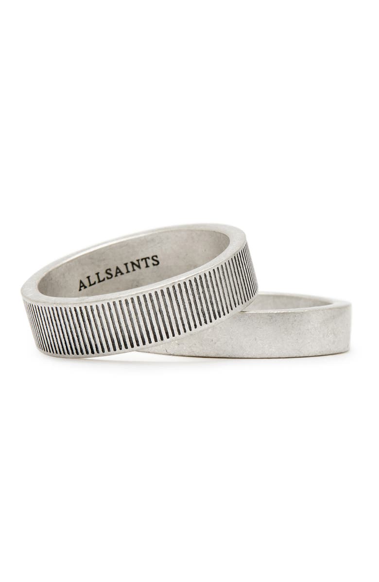 AllSaints Men's Set of 2 Textured Band Rings, Alternate, color, Warm Silver