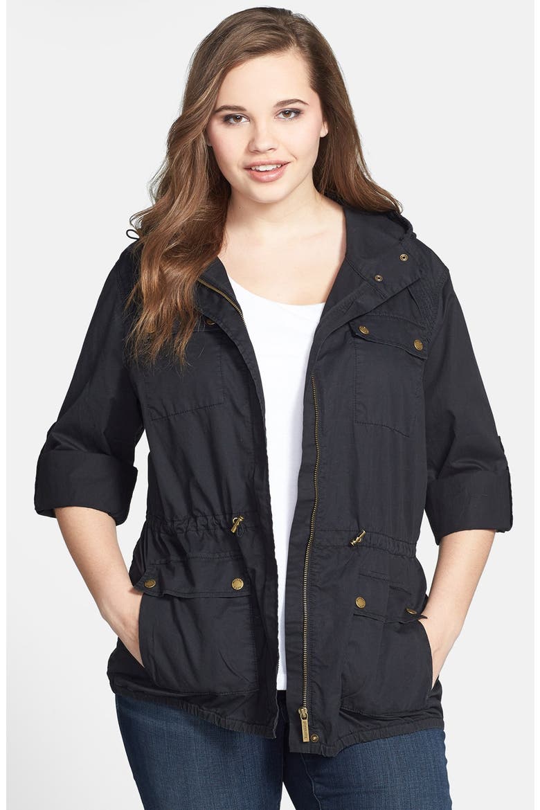 Cinch Waist Twill Anorak, Main, color, BLACK