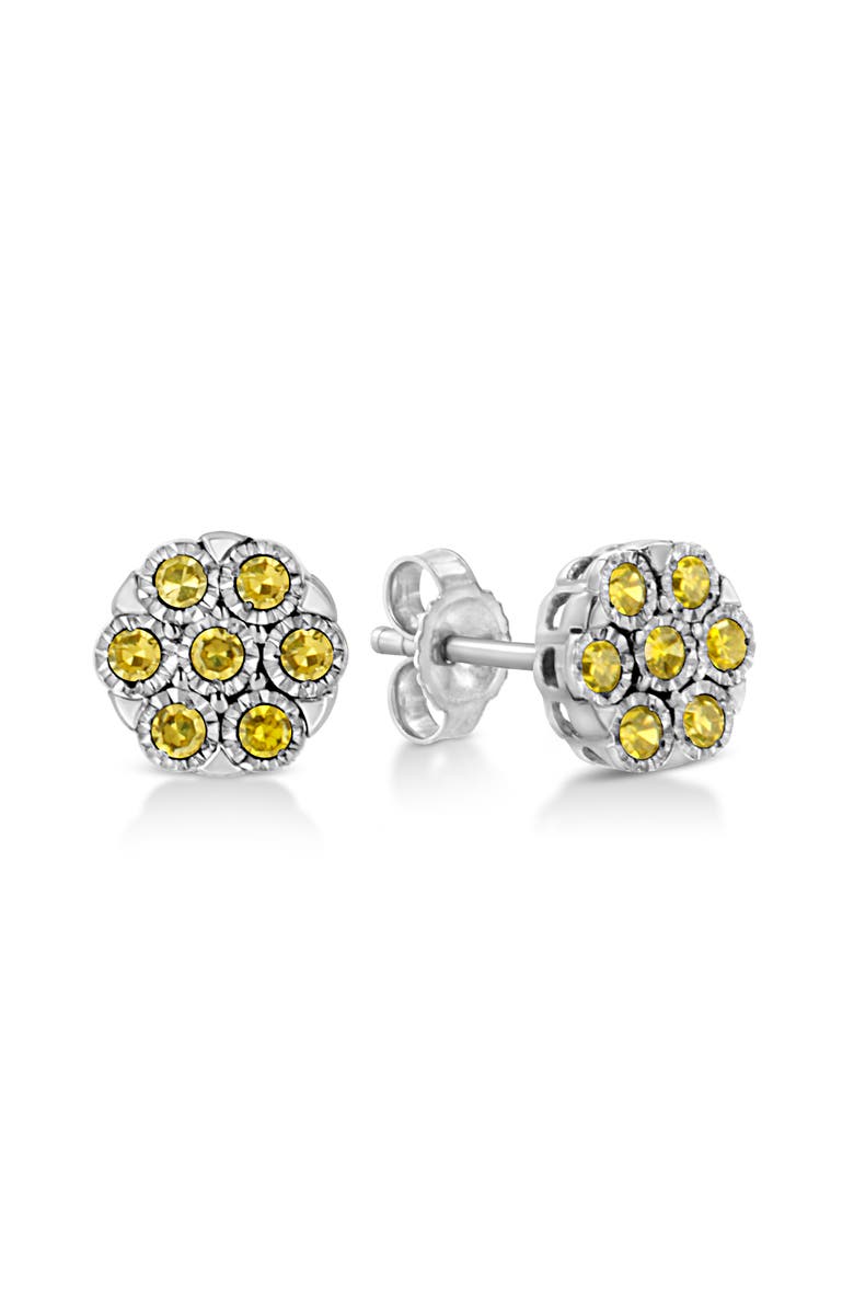 Haus of Brilliance Silver 1/4 Ct Treated Color Diamond Cluster Flower Earrings, Alternate, color, White | Yellow Diamond