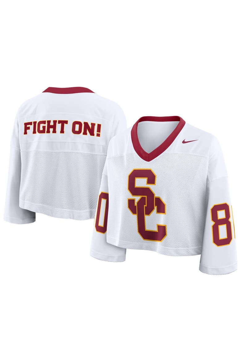 Women's Nike White USC Trojans Oversized Logo Cropped Fashion Jersey, Main, color, White