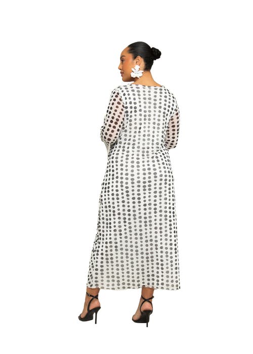Fashion-szn Curve Long Sleeve V-neck Polka Dot Midi Dress