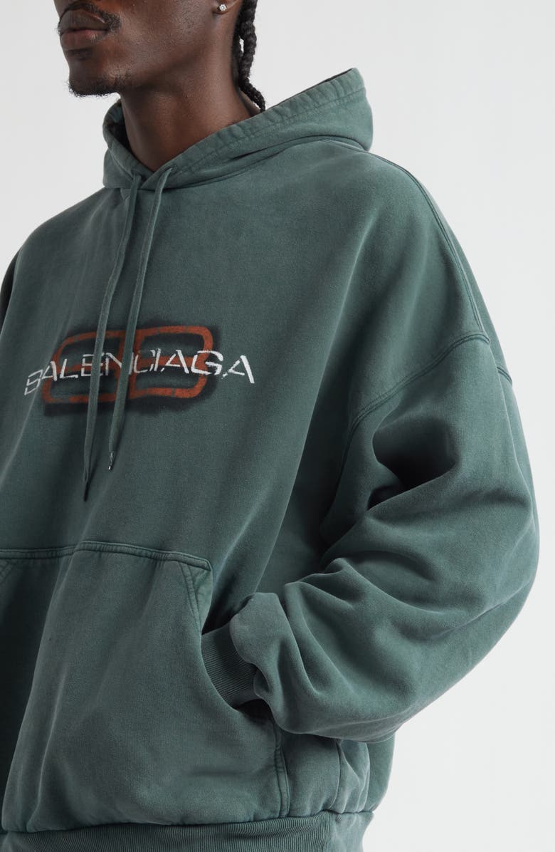 Balenciaga Large Fit BB Icon Stencil Graphic Hoodie, Alternate, color, 3004 Dark Green