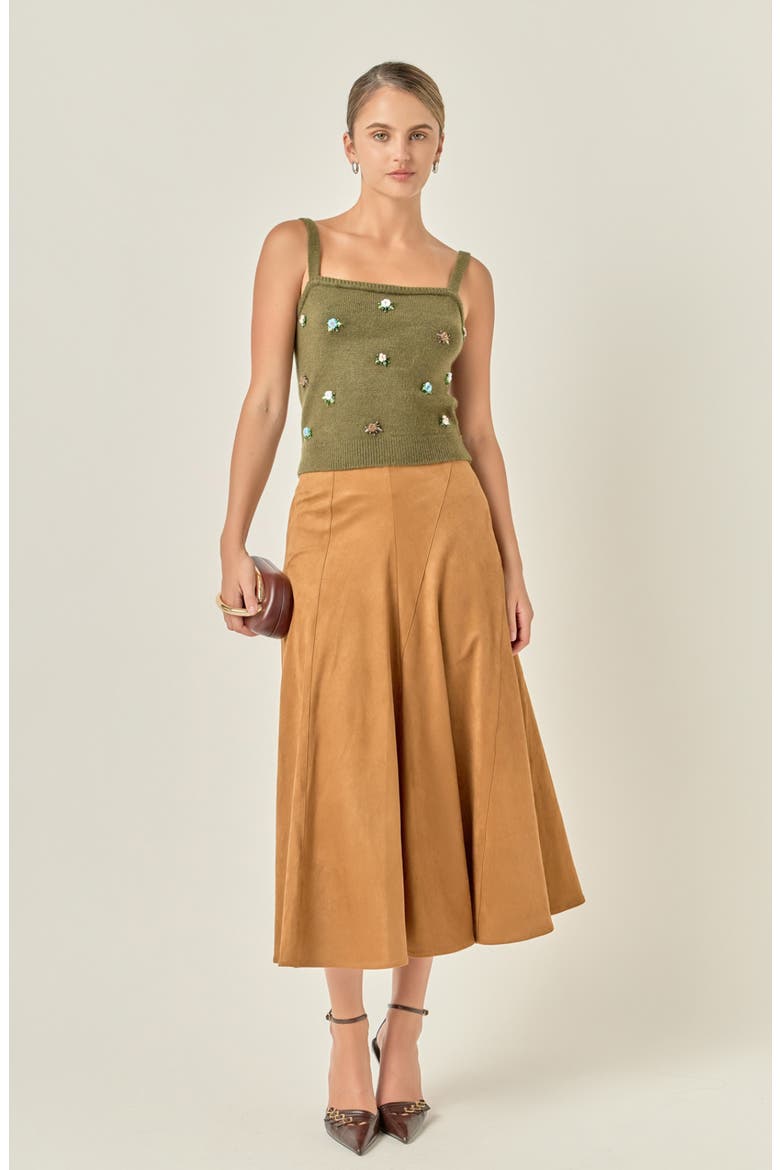 Faux Suede Flared Midi Skirt, Alternate, color, CAMEL