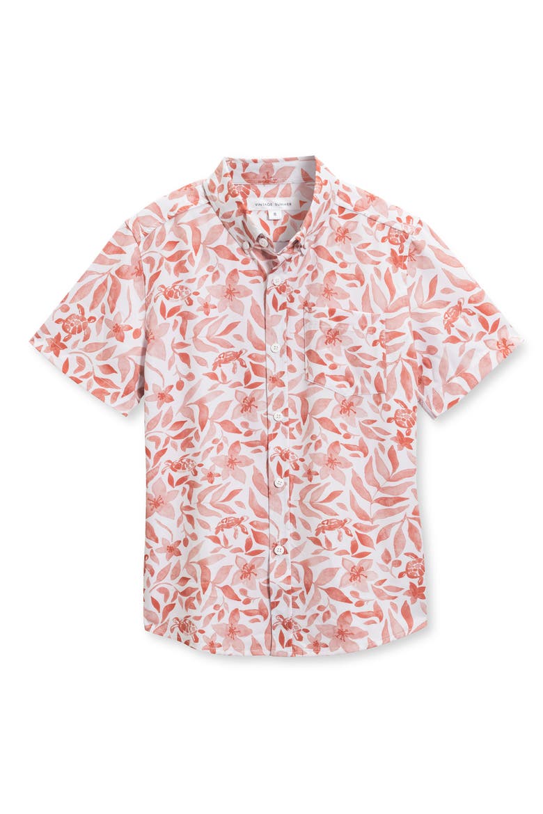Kids' Turtle Floral 4-Way Stretch Short Sleeve Button-Down Shirt, Main, color, ORANGE