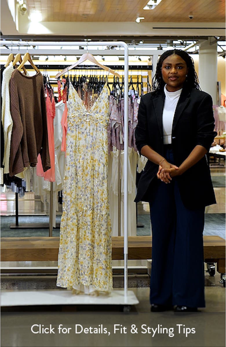 The Liora Metallic Floral Tiered Maxi Dress, sales video thumbnail