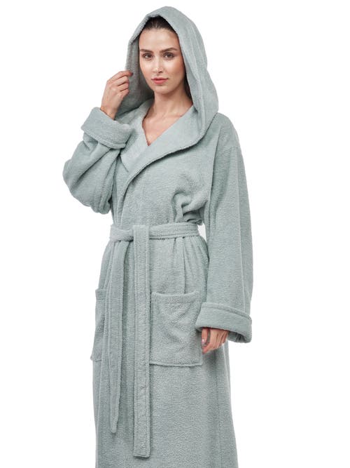 Arus Womens Gots Certified Oganic Cotton Long Hooded Robe In Blue