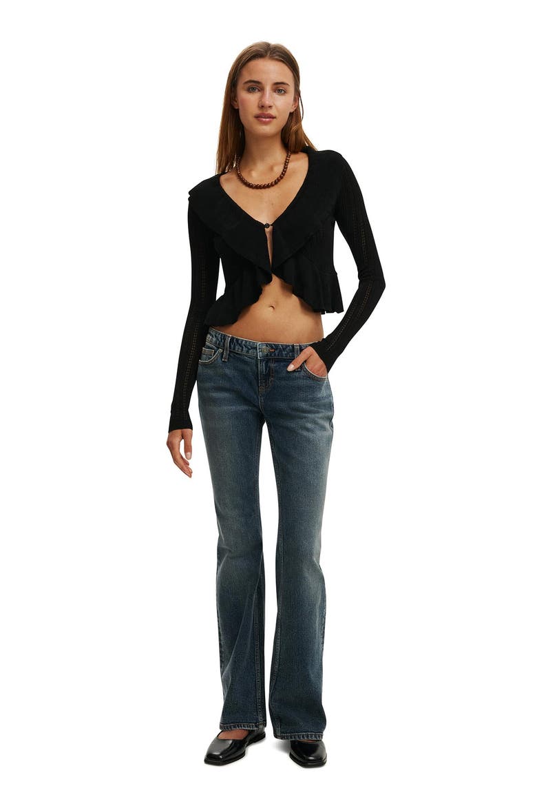 Women's Ruffle Knit Cardi, Alternate, color, Black
