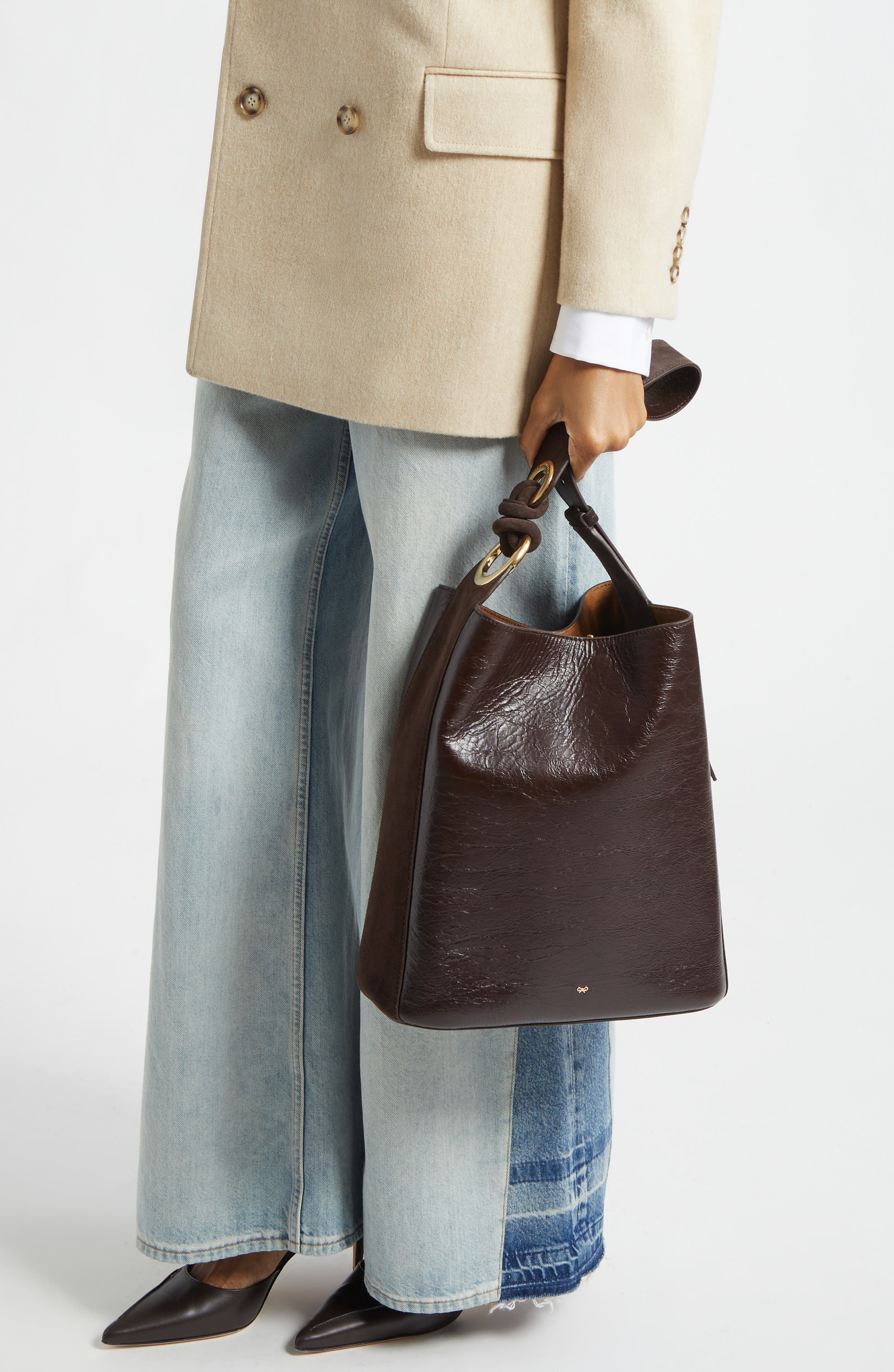 Anya Hindmarch Ringo Leather North/South Shoulder Bag, Alternate, color, Chocolate