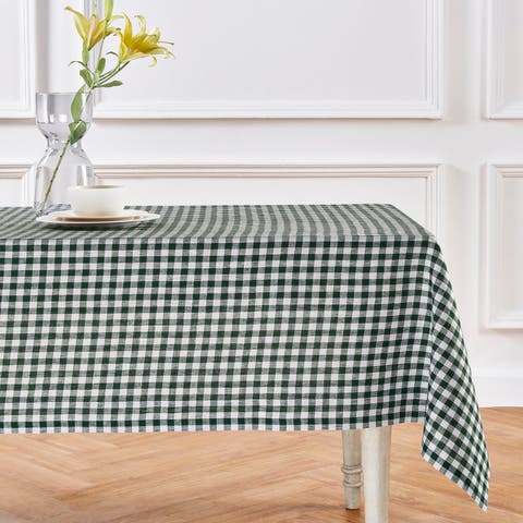 Linen Table Throw - Gingham Check, 52" x 52" Inch