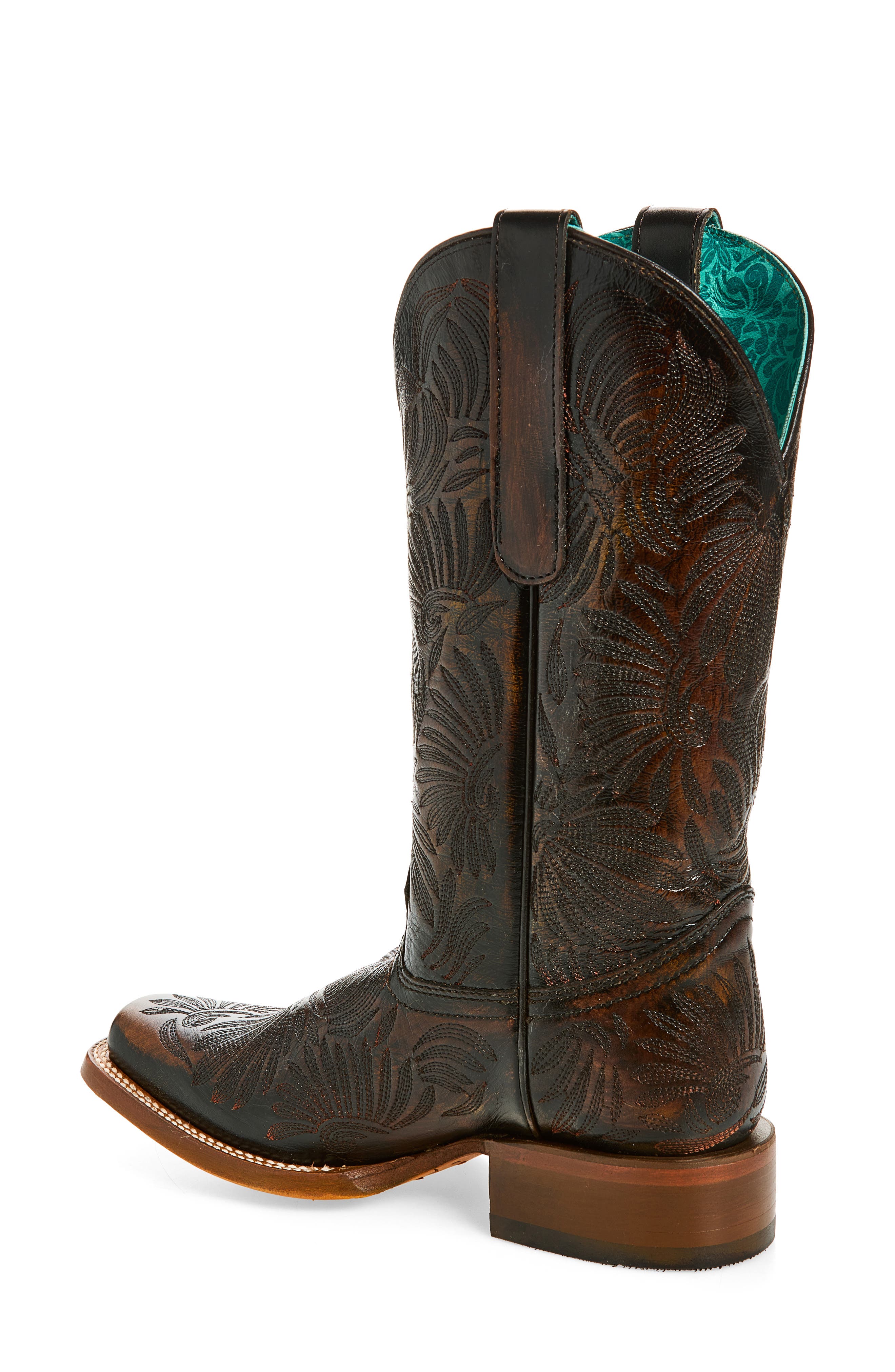 Floral Petal Embroidered Cowboy Boot, Alternate, color, BLACK/ HONEY