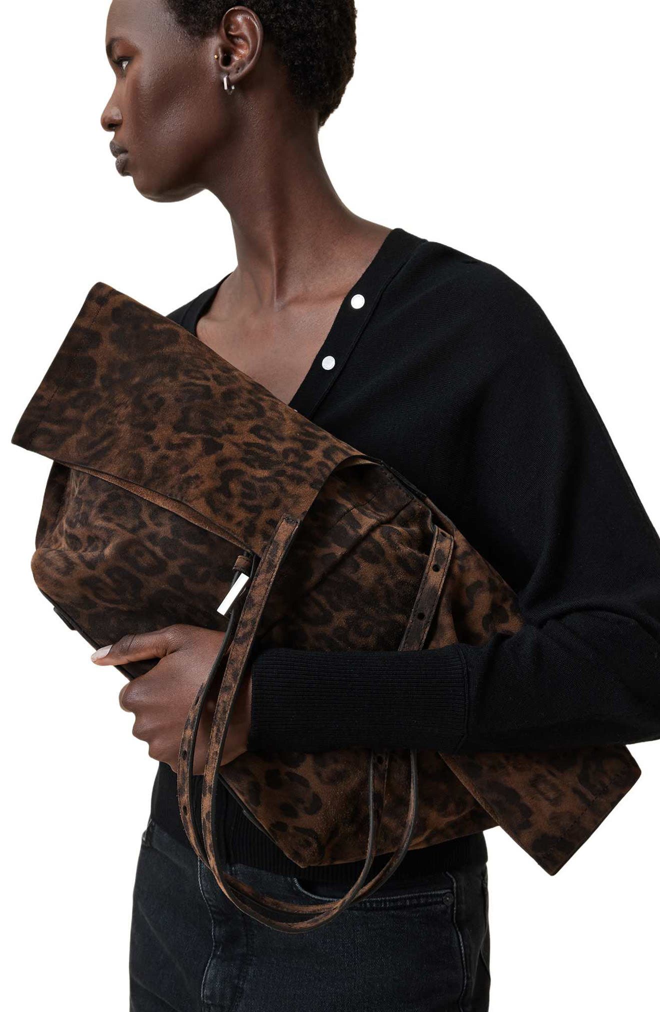 AllSaints Ara Leopard Print Leather Tote, Alternate, color, 
