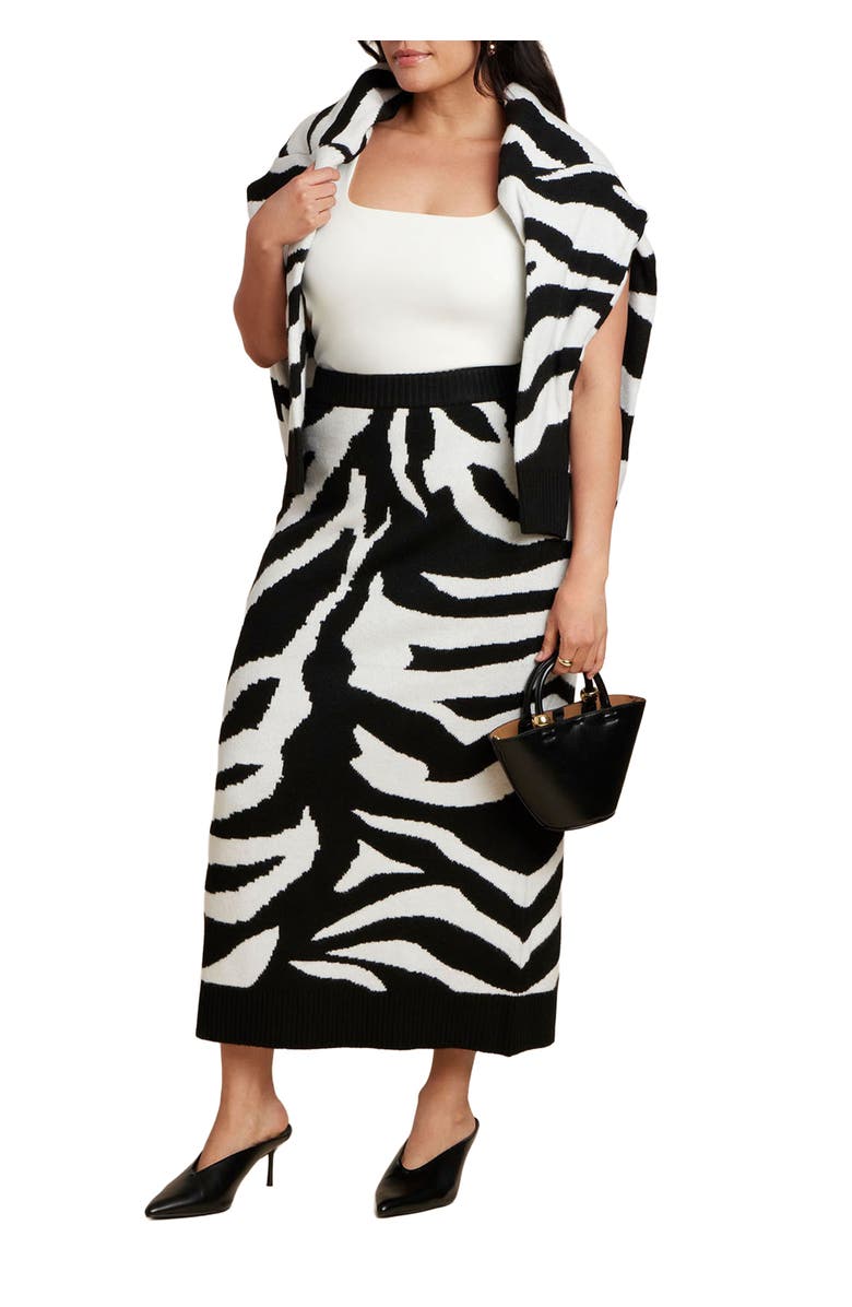 ELOQUII Intarsia Maxi Skirt, Main, color, Zebra Love